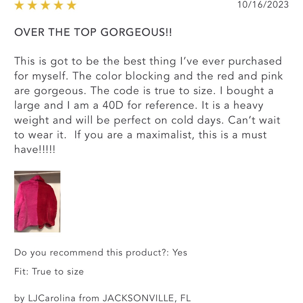 Red Pink Colorblock faux fur coat - Picture 8 of 9
